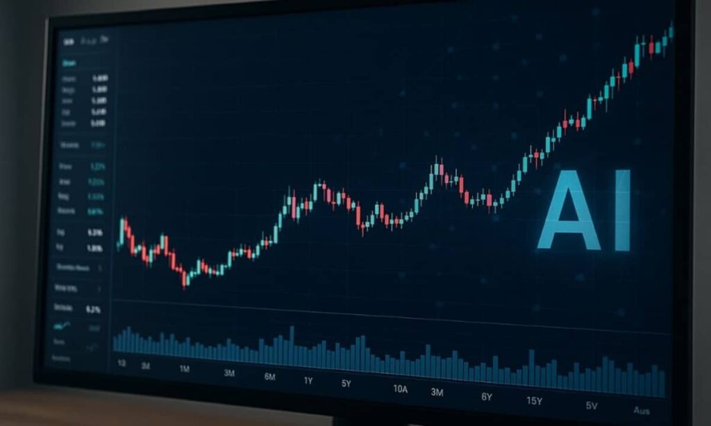 5. Realistic financial dashboard showing stock growth influenced by the ai wave in global markets.
