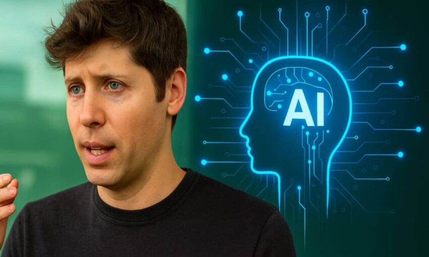 A glowing circuit-style silhouette beside Sam Altman highlights the rising AI burden shaping tech leadership and Wall Street strategy.
