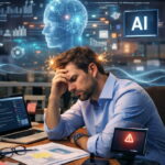 A worker experiencing ai brain fry from excessive ai tools use.