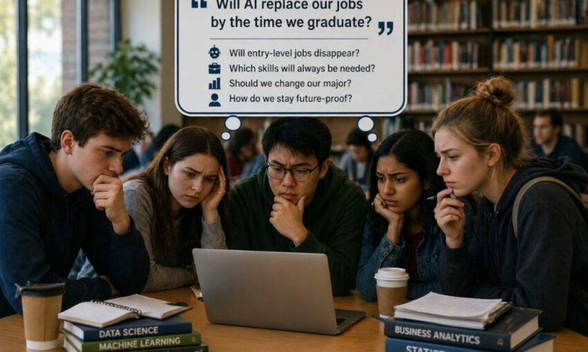Students worried about the future of jobs under the AI era.