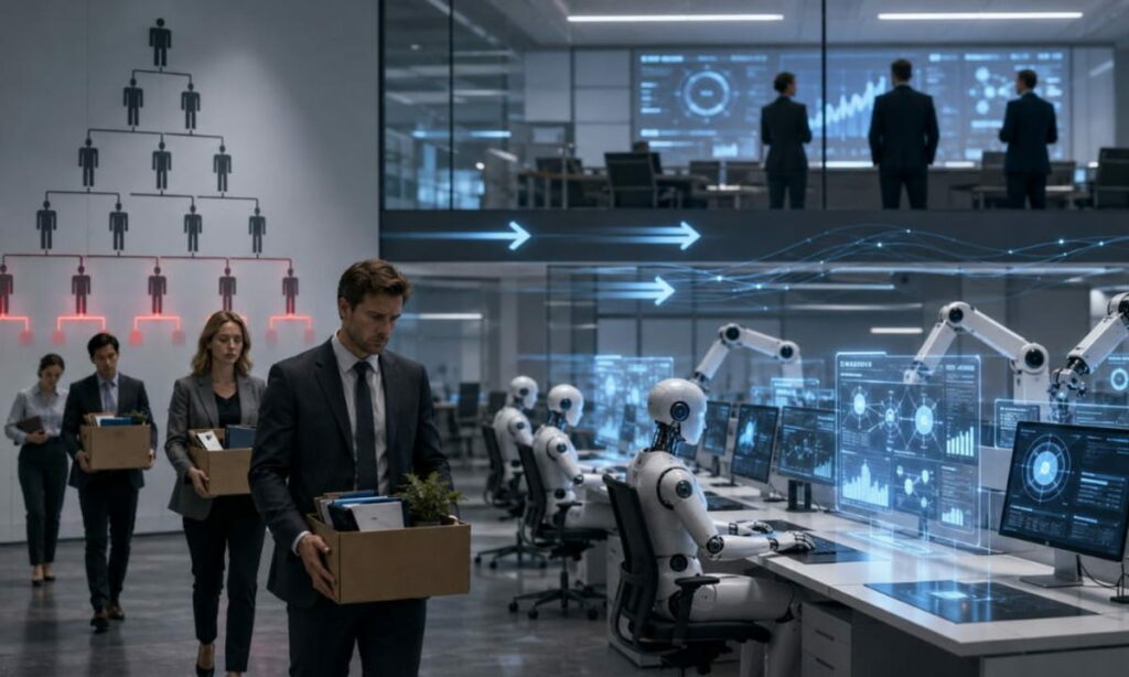 AI puts middle managers at risk as companies cut jobs.